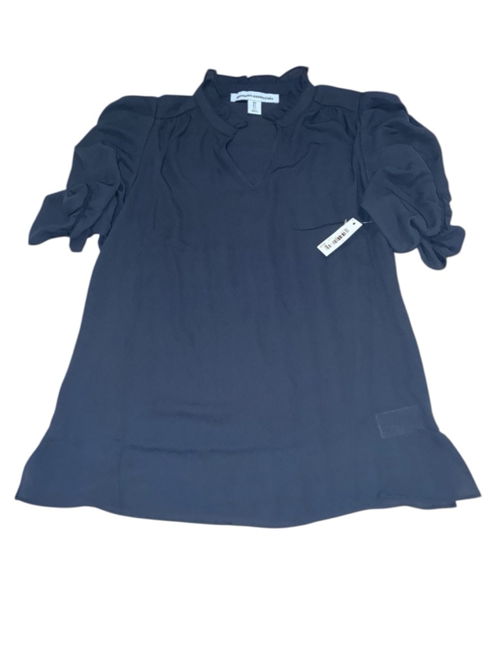 Keyhole Neck, Fluid, Twill, Short Puff Sleeve Smock Detail Shirt